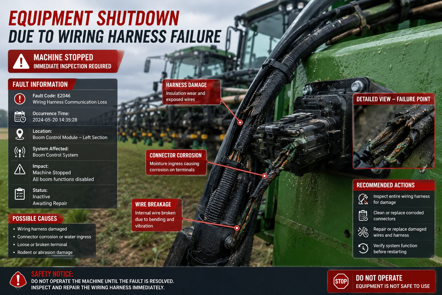 A single wiring harness failure can cause the entire machine to shut down; a proper maintenance procedure can prevent significant losses. A reliable wiring harness system is a key guarantee for the efficient operation of agricultural equipment.