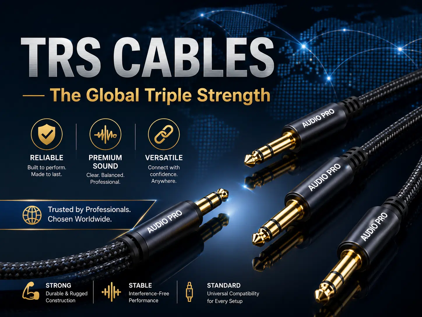 Premium TRS cables with reliability, premium sound and versatility.