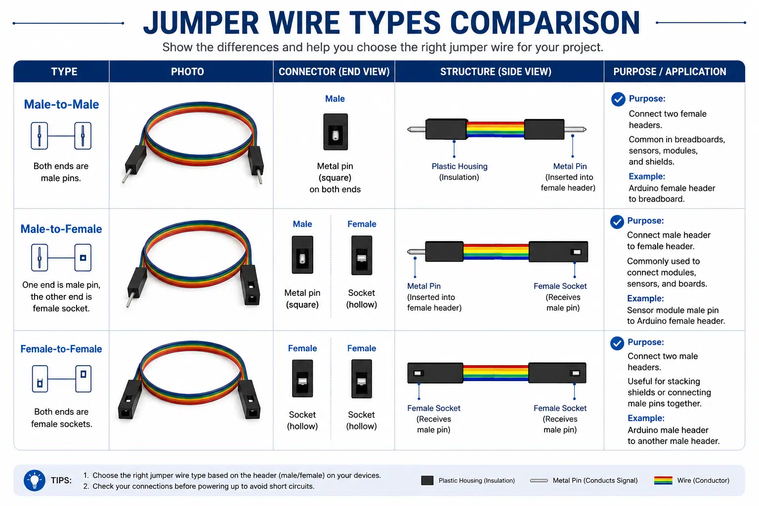 Jumper Wire Types Comparison and Application Guide Chart