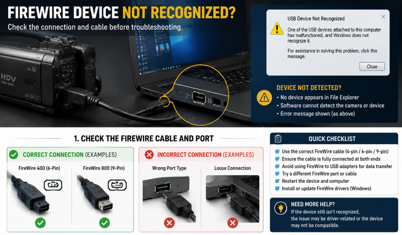 FireWire device and cable compatibility troubleshooting