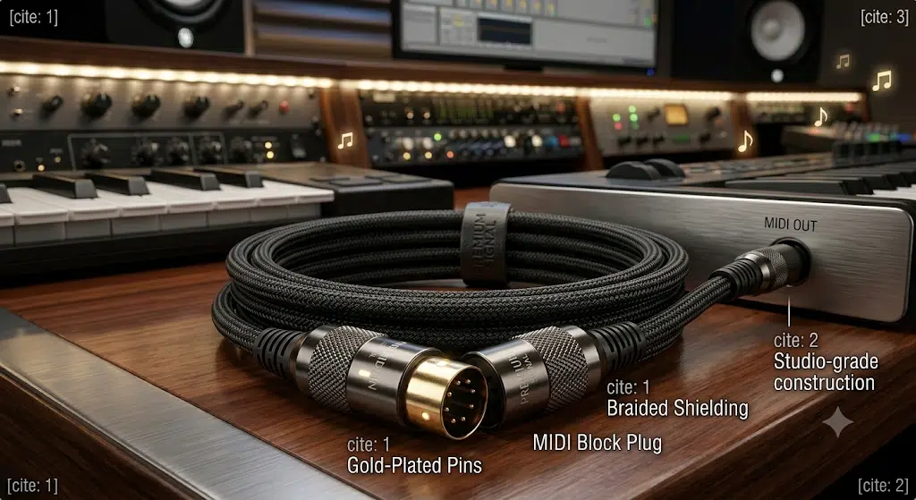 Real Shot of High-Grade Professional MIDI Cable Details