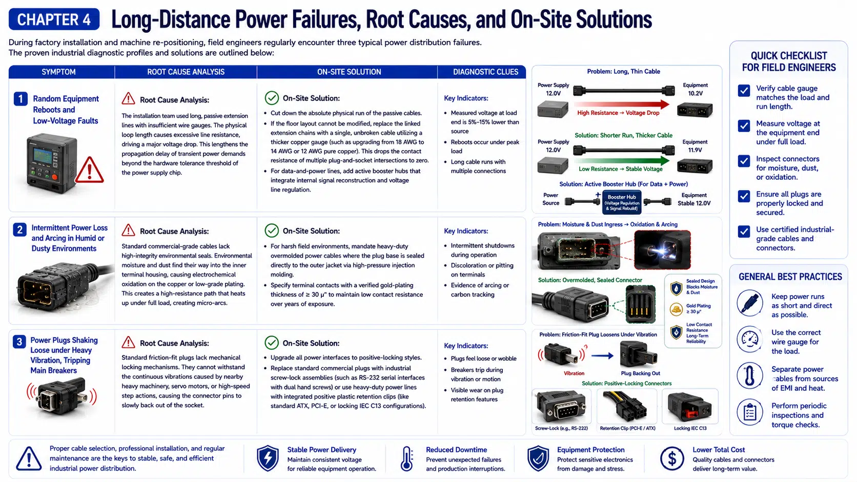 Long-distance power cable failure modes and solutions