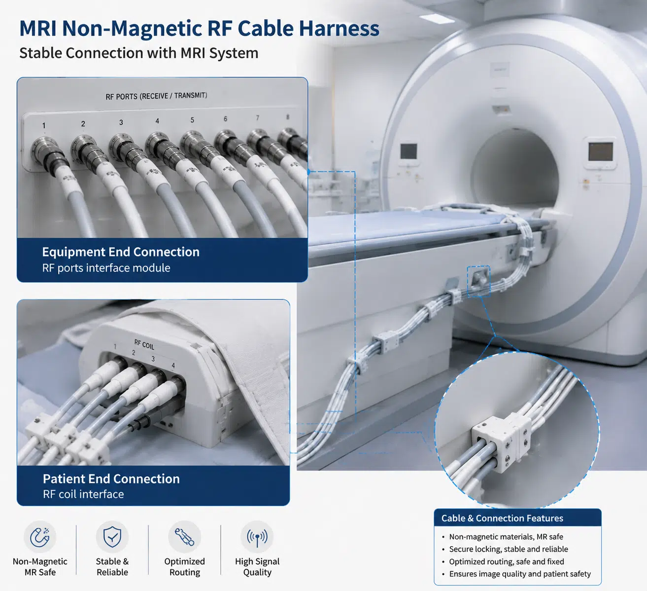 MRI RF cable routing and connection layout