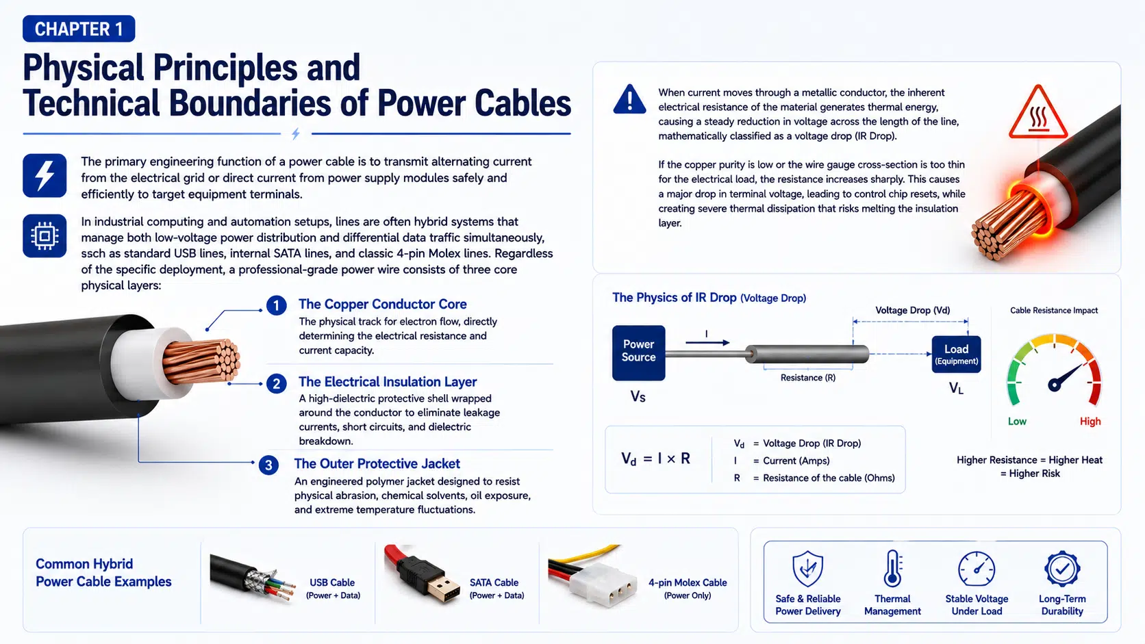 Power cable conductor, insulation, and jacket construction