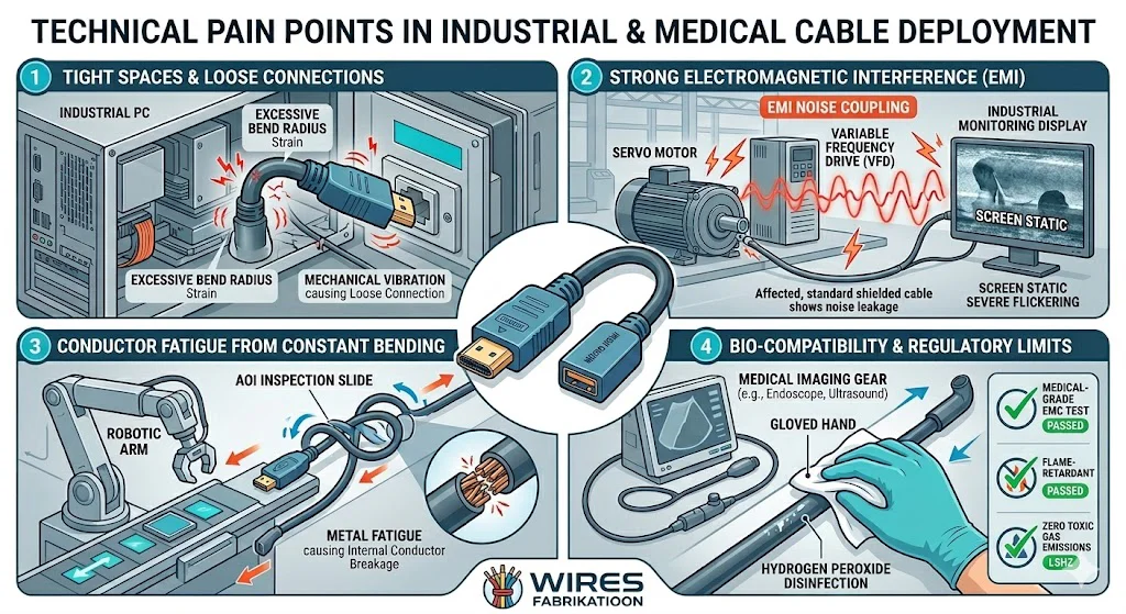 When regular consumer cables are deployed on factory lines or in sterile medical rooms, they often trigger a string of electrical failures early on. Understanding these real-world pain points is key to ensuring overall signal integrity.