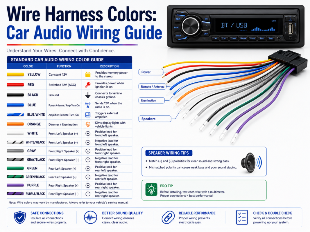 Car audio wire harness color and installation guide